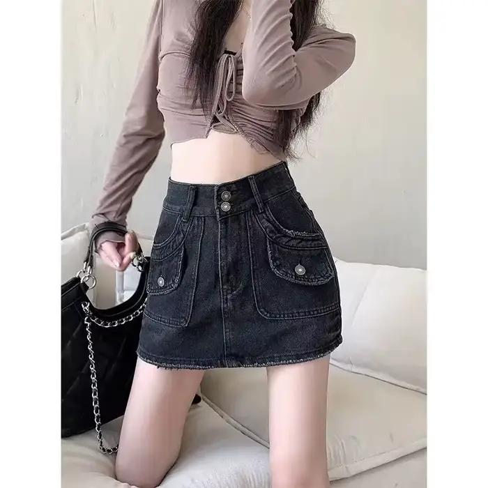 Jupe courte en jean taille haute pour femme, coupe trapèze, nouvelle collection été, grande taille, 