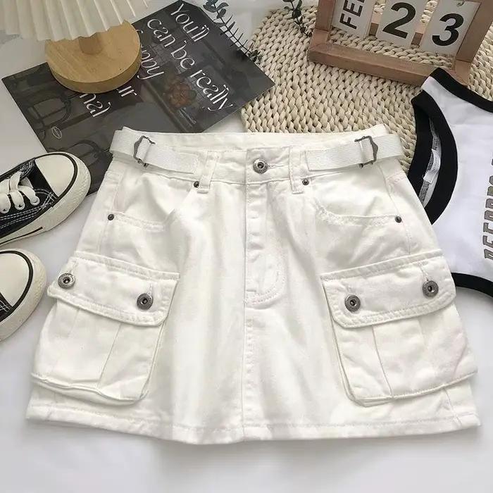 Vintage Denim Cargo jupes femmes Chic haute rue 4 couleurs tout-match été Hotsweet Ins poches Mini a