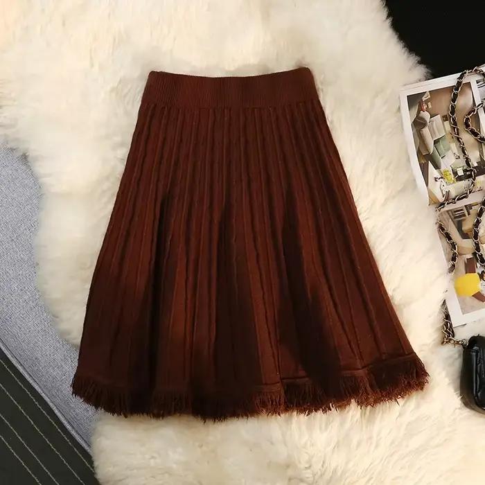 Jupe courte à franges à pampilles pour femmes, taille haute et amincissante, ligne A plissée, couleu