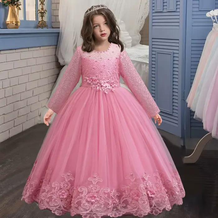 Nouvelle robe de mariée pour fille, robe de princesse longue en dentelle blanche, adaptée aux filles
