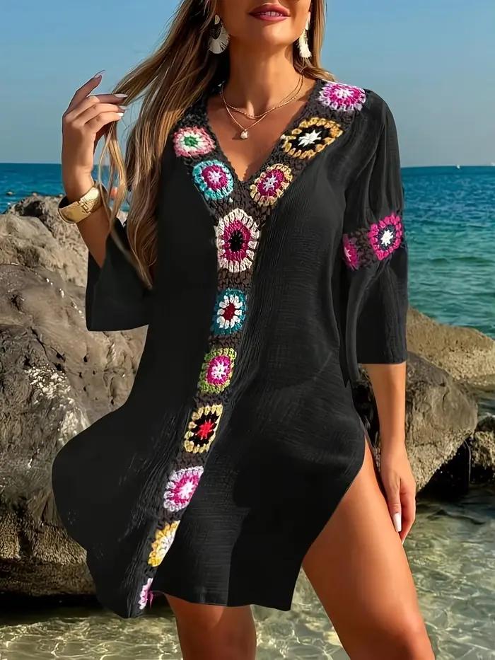 Robe tunique enveloppante MOXDO pour femmes : style plage et vacances, décontractée et tendance, col