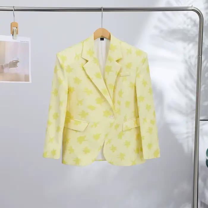 Ensemble décontracté jupe et blazer imprimé pour femme – Manteau élégant à revers et boutons, manche