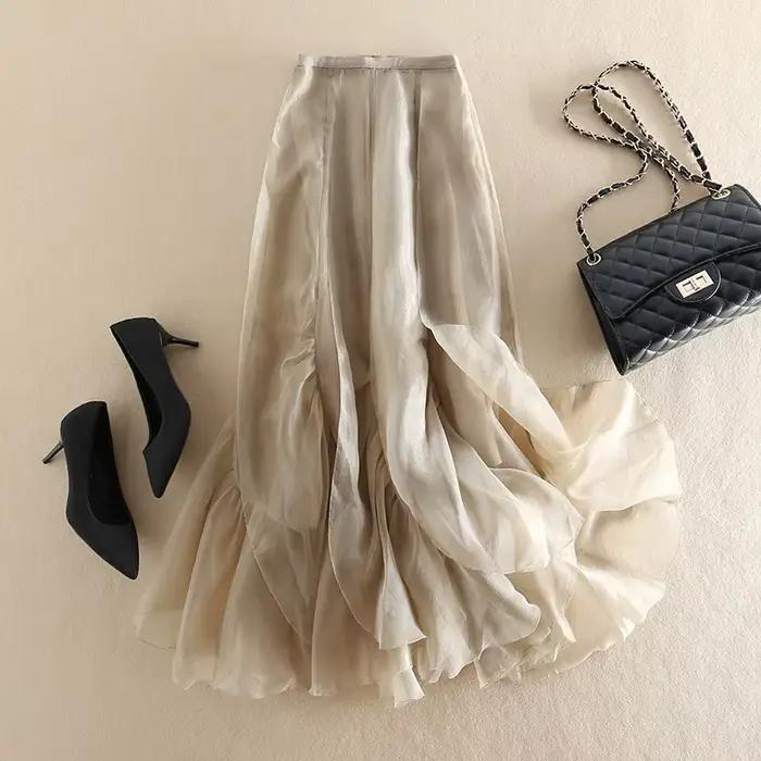 Jupe en gaze féerique légère haut de gamme, jupe Tutu mi-longue irrégulière taille haute
