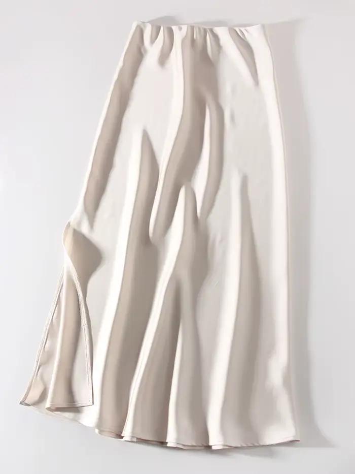 Femmes été Beige jupes longues tendances 2025 taille haute Maxi jupe d'été rayonne soie crayon côté 
