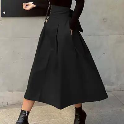 Jupe noire pour femmes, mode coréenne, couleur unie, grande balançoire, longue, sauvage, taille haut