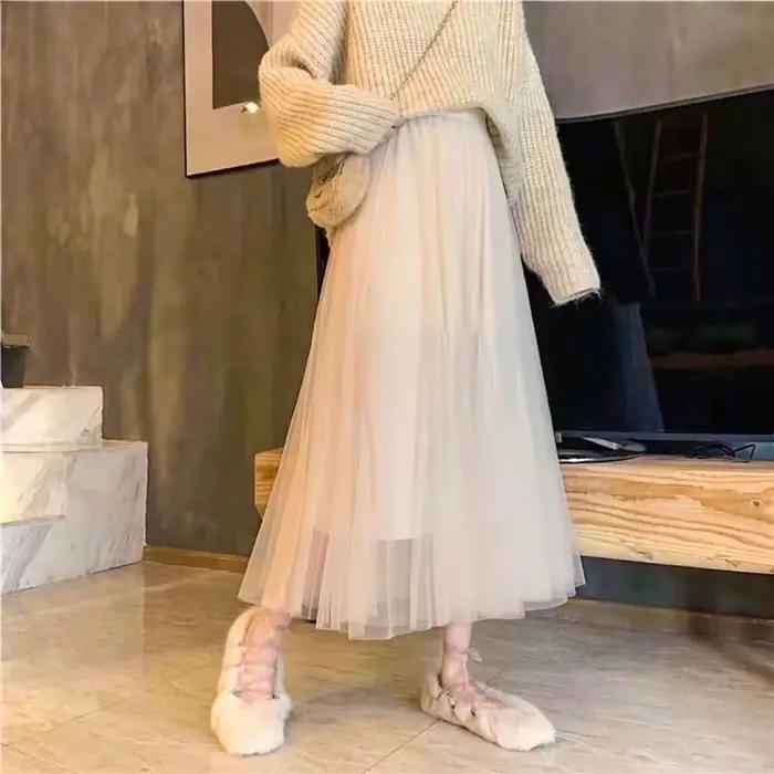 Nouvelle Jupe Vintage en Tulle pour Femme, Style Streetwear, Taille Haute Élastique, Plissée en Mail