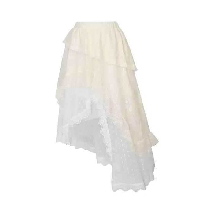 ELFSACK Jupe longue asymétrique superposée en dentelle à pois pour femme, style gothique vintage, po