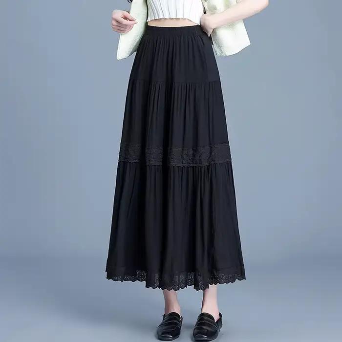 ZUZK grande balançoire conception mi-longue jupe femmes taille élastique 2025 Goth Lolita été dentel
