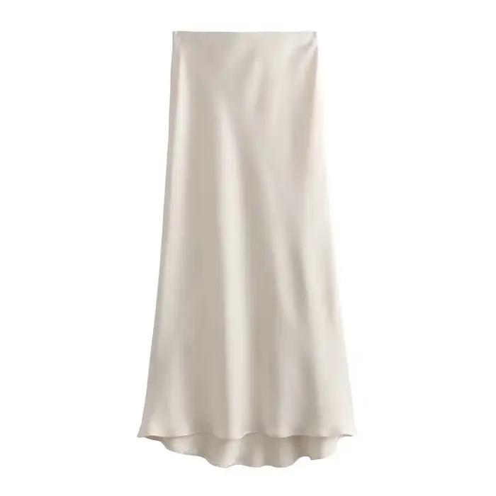 Jupe en satin MUJER Femme 2026 – Jupe longue taille haute pour femme, jupe midi noire élégante pour 