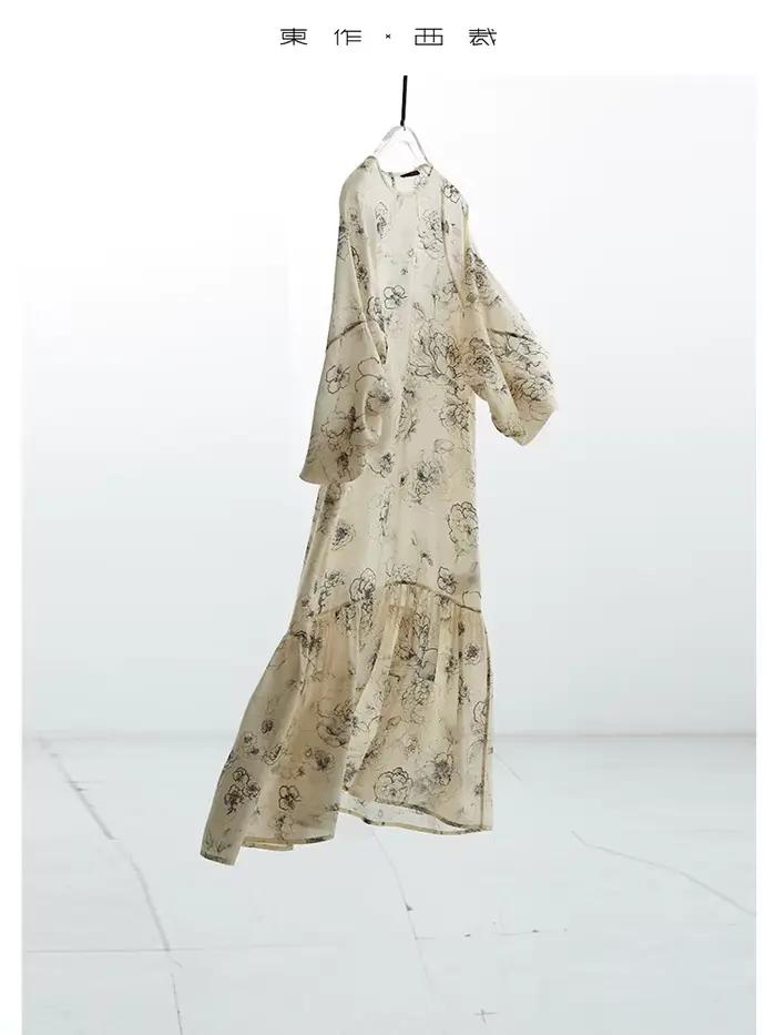 Jupe en soie~Robe en soie de mûrier, jupe longue à motif floral, vêtements d'été pour femmes
