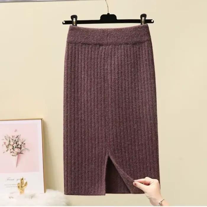 Jupe crayon moulante taille haute pour femme, élégante, couleur unie, tricotée, pour le bureau, plis