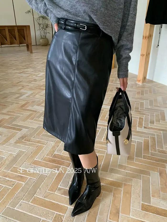 Jupe élégante en cuir taille haute, couleur unie, étiquette blanche, Mini jupe trapèze moulante pour
