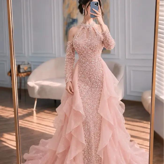 Jupon en tulle superposé rose poudré |   Jupe de mariée sirène à volants, longueur au sol |   Jupes 