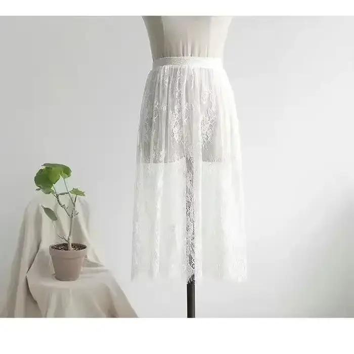 Jupe transparente élégante en dentelle noire, taille haute, robe de plage en Tulle, mi-longue, confo