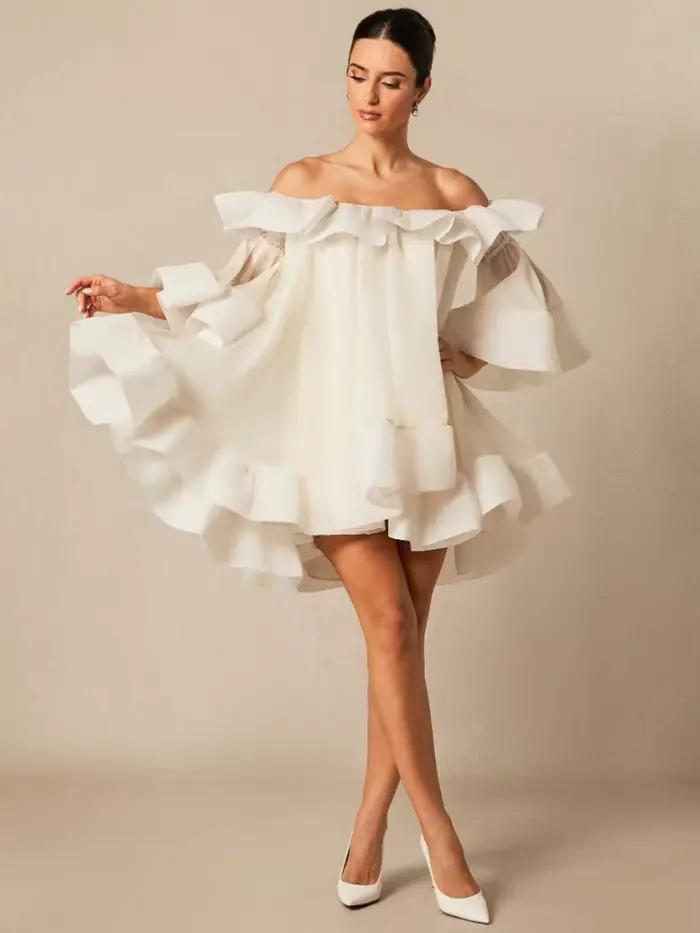 Robe Courte d'Été Élégante pour Femme, Style Féerique, Asymétrique à Une Épaule, avec Bordure en Den