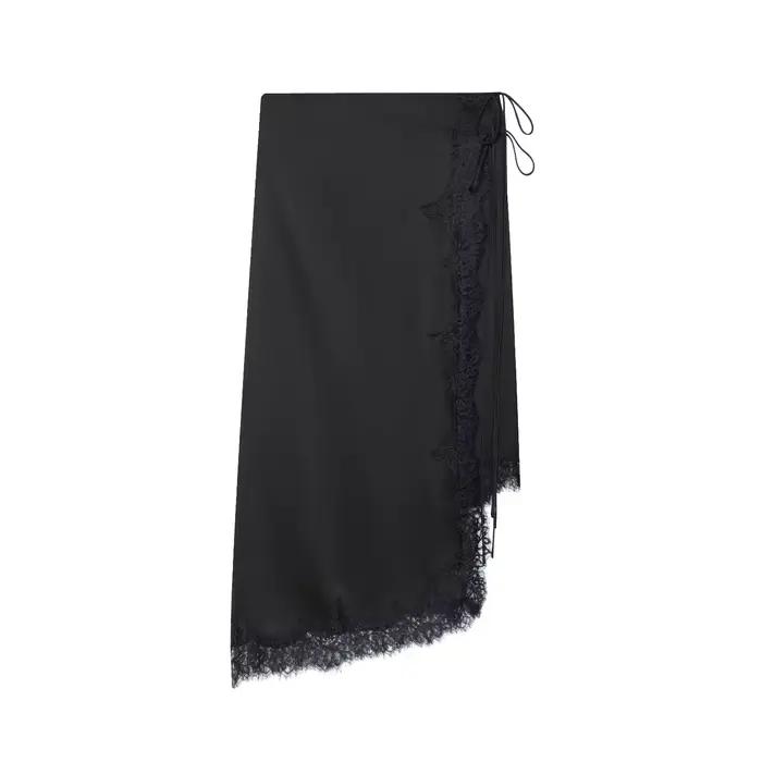 BSAY dentelle Satin asymétrie jupe femmes mode automne hiver côté zip noir Chic femme taille haute é