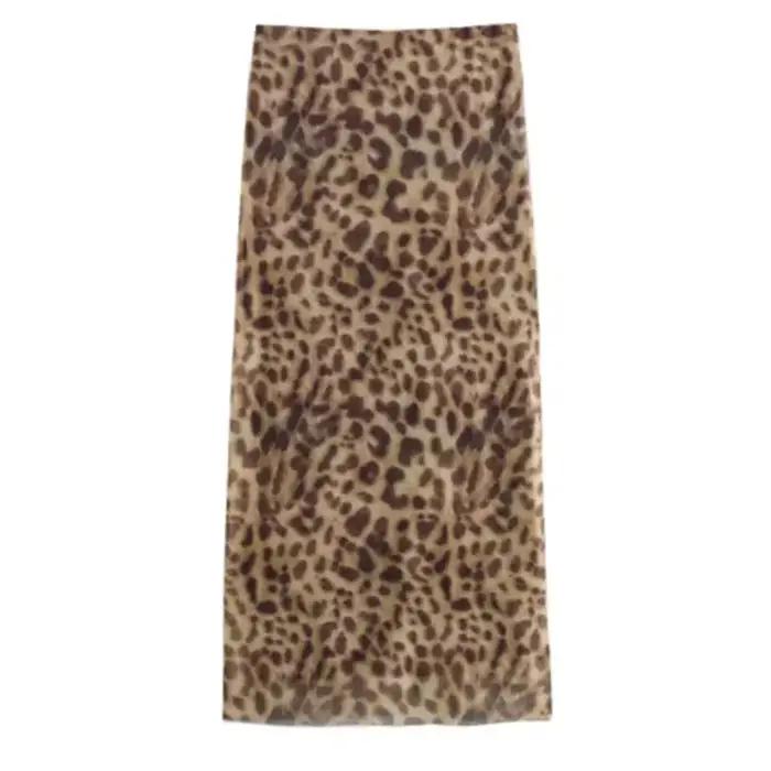 Femmes léopard Tulle jupe Midi mode d'été taille haute ceinture élastiquée jupes longues Streetwear