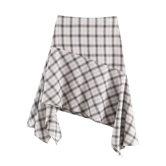 TFAFXY Nouvelle Collection Printemps 2026 Jupes Femme Chic et Élégantes à Carreaux Asymétriques Coup