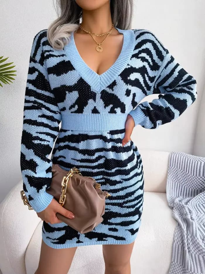 Robe pull ajustée à manches lanternes à rayures tigrées tendance, style européen et américain, vêtem