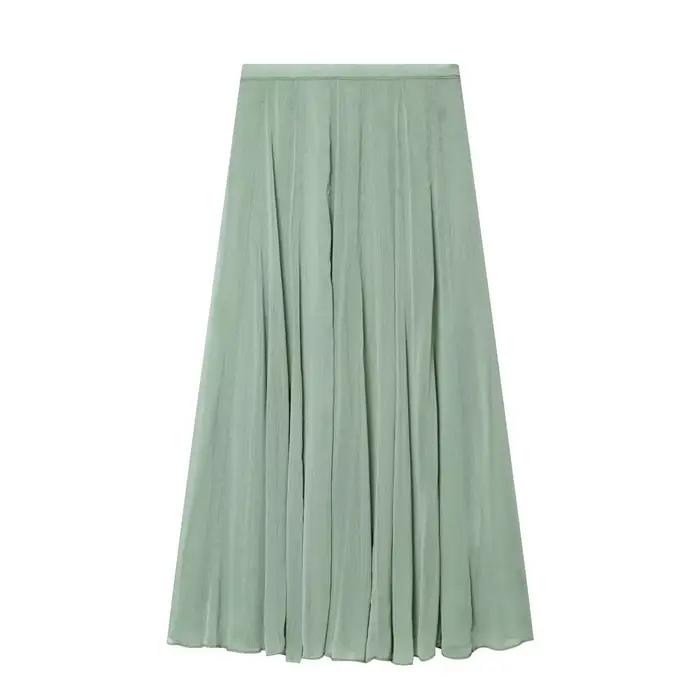 Jupe midi femme Printemps-Été 2026 – Tendance décontractée, taille mi-haute, fermeture éclair latéra