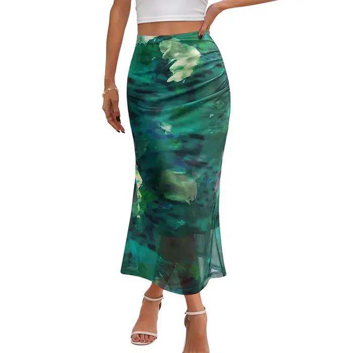 2025 femmes jupes longues florales Boho imprimé taille basse en mousseline de soie fluide jupe droit