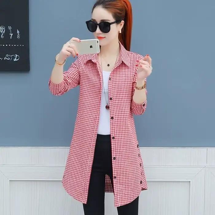 Chemise à carreaux à manches longues pour femmes, manteau coréen, chemise à fond, veste pour dames, 