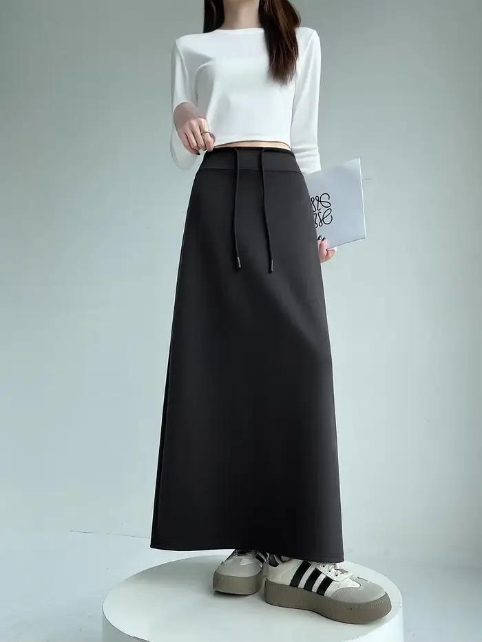 Jupe droite fendue pour femme, nouvelle collection automne 2026, taille haute, coupe trapèze, ample,