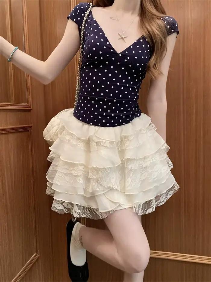 Jupe bouffante en dentelle rose douce pour femme, jupe d'été superposée style gâteau avec bord à vol