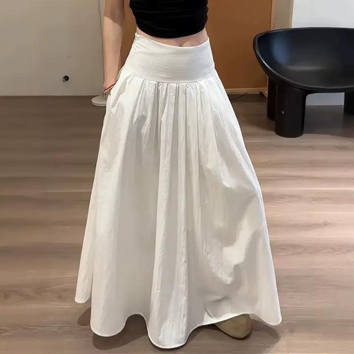 Jupe longue blanche élégante pour femme, style chic et décontracté, jupe évasée à volants, taille ha