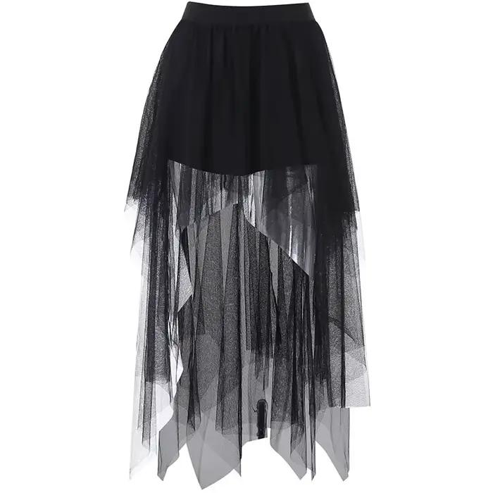 Jupe irrégulière taille haute en fil de filet pour femmes, jupes décontractées polyvalentes de Style