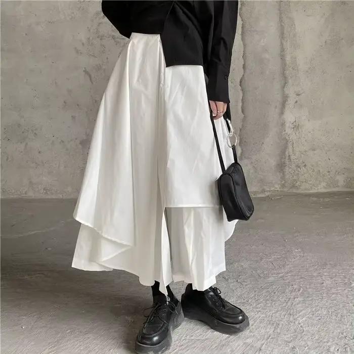 Jupes noires femme gothique japonais irrégulière taille haute jupe plissée pantalon pour femmes Vint