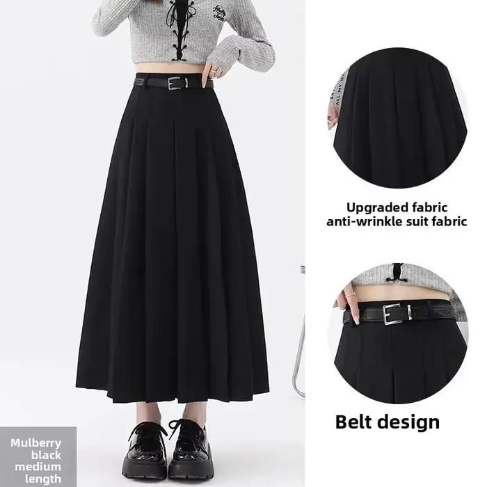 Jupe longue trapèze grise taille haute avec fermeture éclair pour femme, nouvelle collection Printem