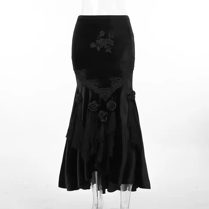Mall Goth Velvet Fishtail Jupe pour femme, Vintage, Jacquard Hip Round Degradation, Grunge, Victoria