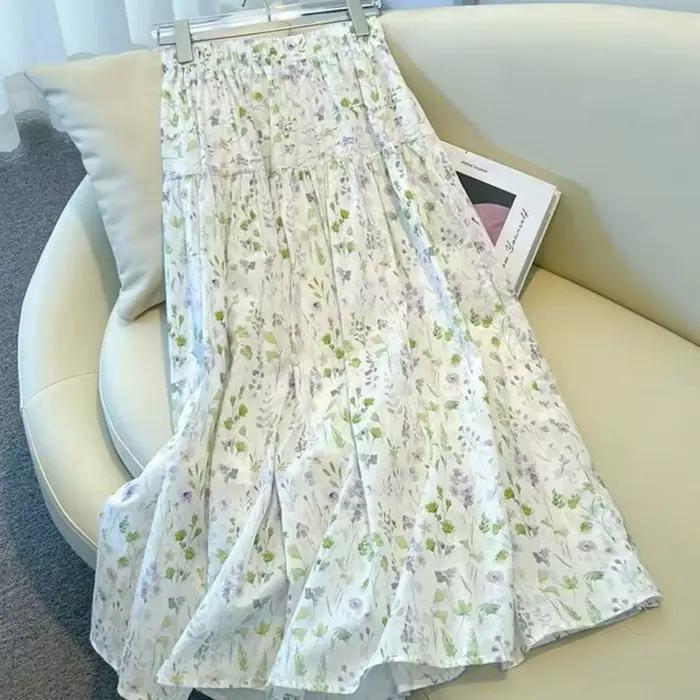 Jupe coréenne tempérament Jupe vêtements pour femmes taille haute ample Saia doux Floral jupes d'été