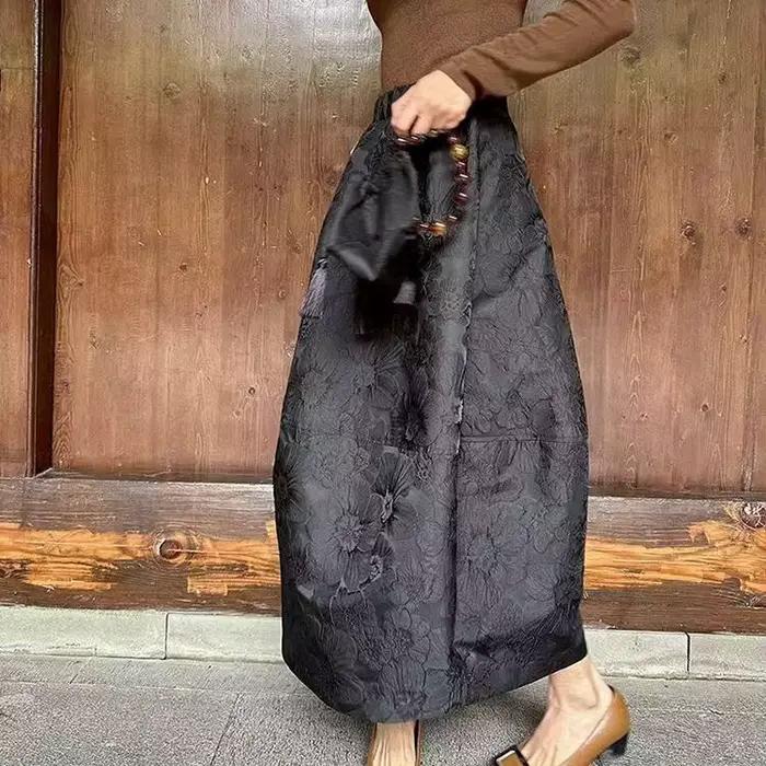 Jupe décontractée douce et fraîche, rétro, nouvelle jupe chinoise en Jacquard Mori, bourgeon de fleu