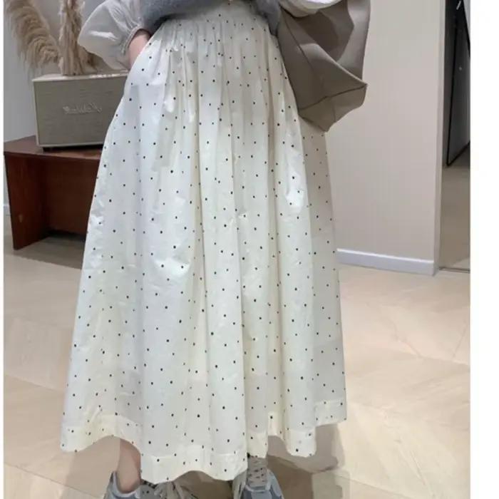Jupe longue mi-longue à pois blancs frais, avec élastique, taille haute, pour printemps et été, jupe