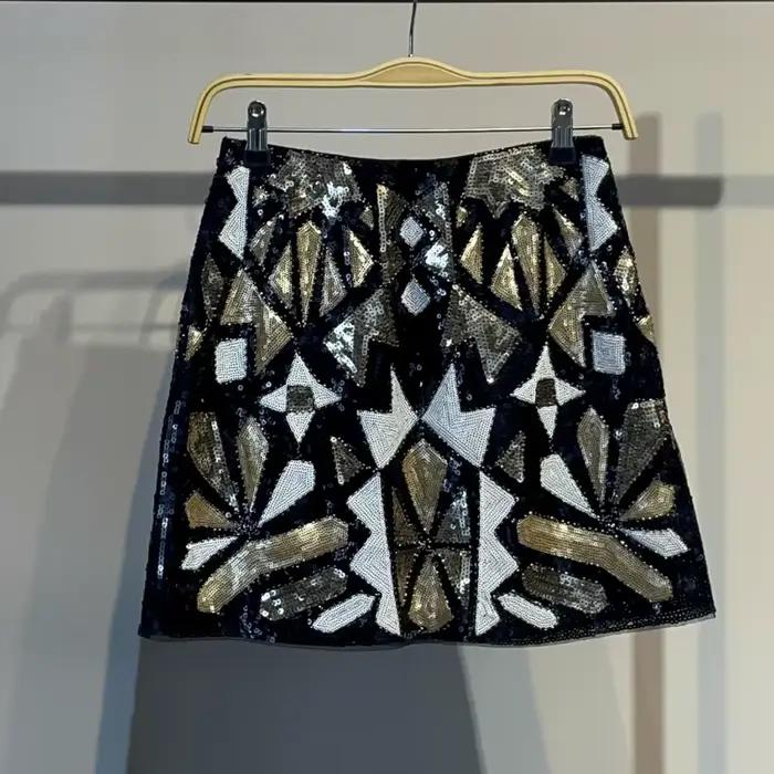 Y2k – jupe Chic géométrique à blocs de couleurs, jupe à paillettes perlées, jupe crayon pour femmes,