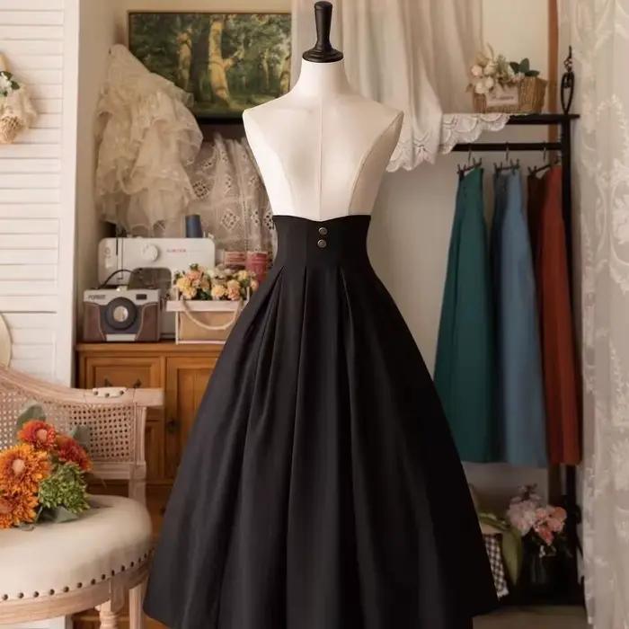 Lolita – demi-jupe Y2K pour femmes, élégante, CLA, coupe cintrée, classique, simple, longue, polyval