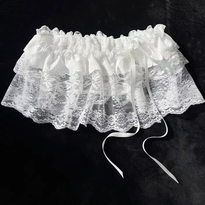 Jupe irrégulière en dentelle pour femmes, mode coréenne, rideau à fleurs blanches, maille, demi-corp