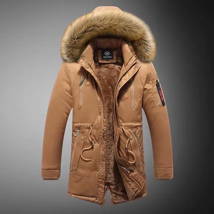Parka longue à capuche avec col en fourrure pour homme, coupe-vent de neige, pardessus chauds, doubl