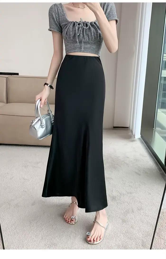 Jupe sirène en satin acétique pour femme, mode coréenne, taille haute élastique, jupes pour femmes p