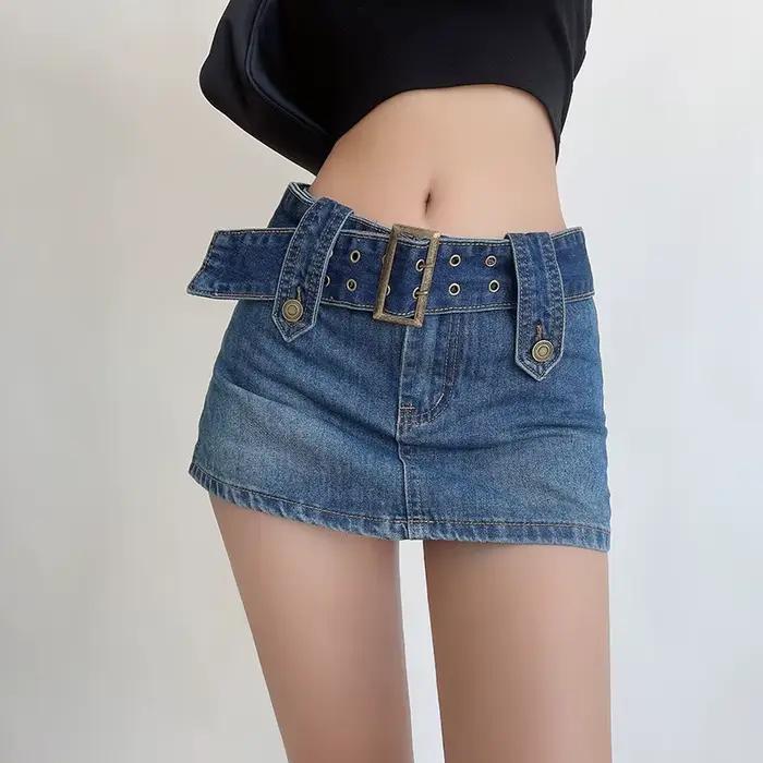 Jupe buste américaine Sexy pour femmes, jupe en jean taille haute, pantalon Spice Girl, mini-jupe en