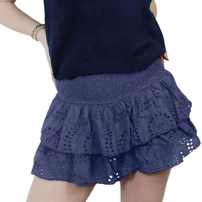 Mini jupe froncée pour femmes, ligne a, Pointelle, taille haute, à volants superposés, pour fête d'é