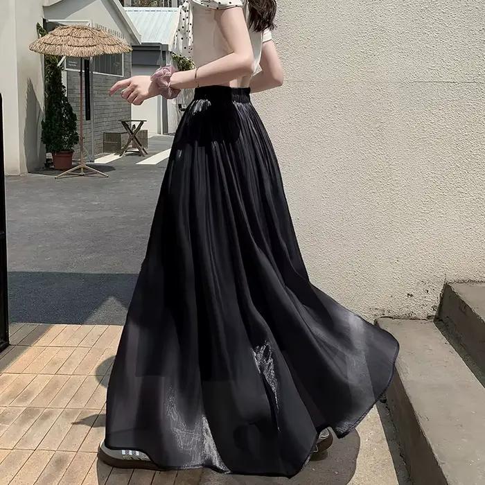 Jupes mi-longues en mousseline de soie pour femmes, jupe longue élégante et élégante à taille haute,