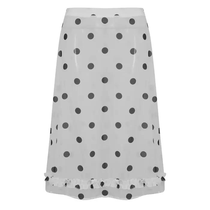 Jupe mi-longue transparente pour femmes, taille basse, ourlet à volants, motif à pois, jupes transpa