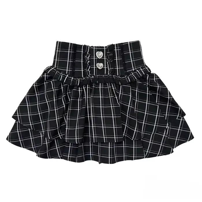 Japonais mignon doux Y2k Lolita gâteau jupe femmes taille haute strass Plaid à volants couches jupes