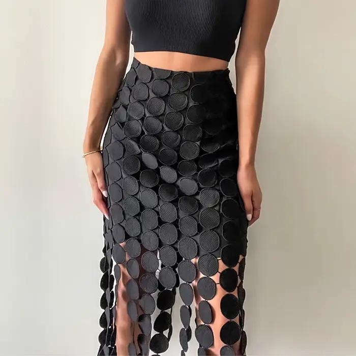 VGH-Jupes élégantes évidées pour femmes, taille haute, ourlet irrégulier, tempérament, jupe trapèze,