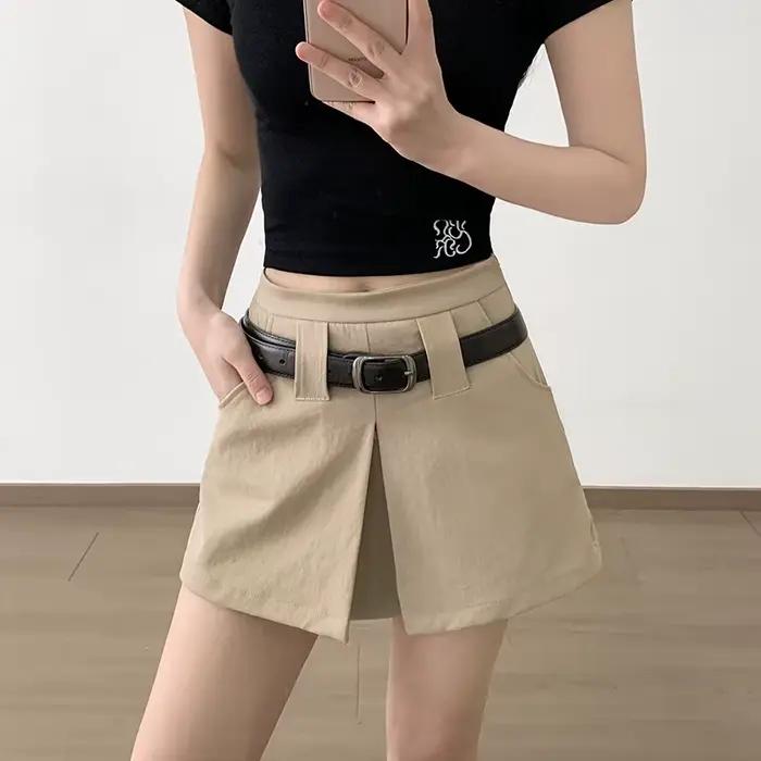 Jupe mini taille haute coupe trapèze pour femme, mode été 2026, jupe cargo ajustée avec poches, jupe