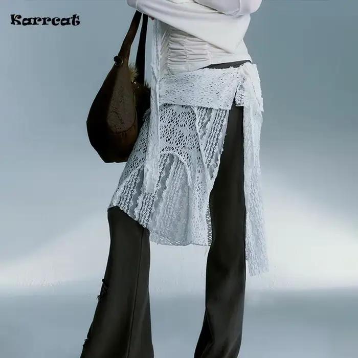 Karrcat-Jupe en dentelle de style coréen, esthétique grunge japonaise, jupe blanche irrégulière vint