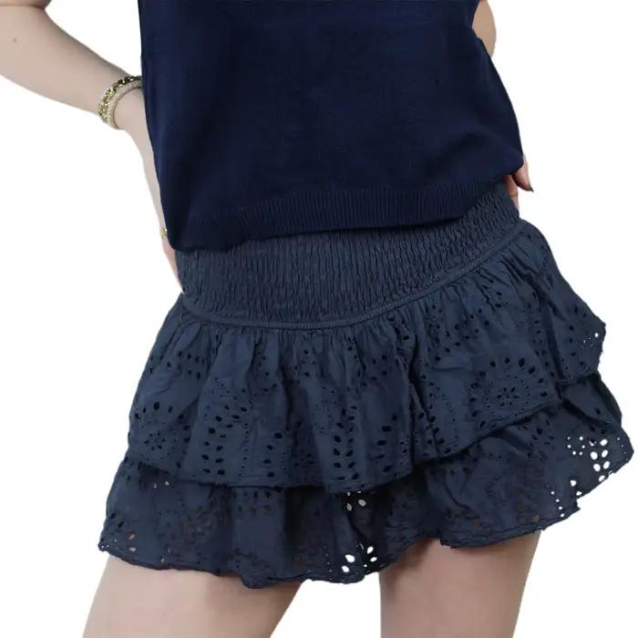 Mini jupe froncée pour femme, ligne A, taille haute, superposée, volants, couleur unie, document dou